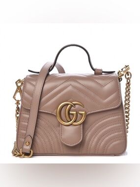 Gucci Taupe Quilted Leather Top Handle Satchel with Gold Hardware